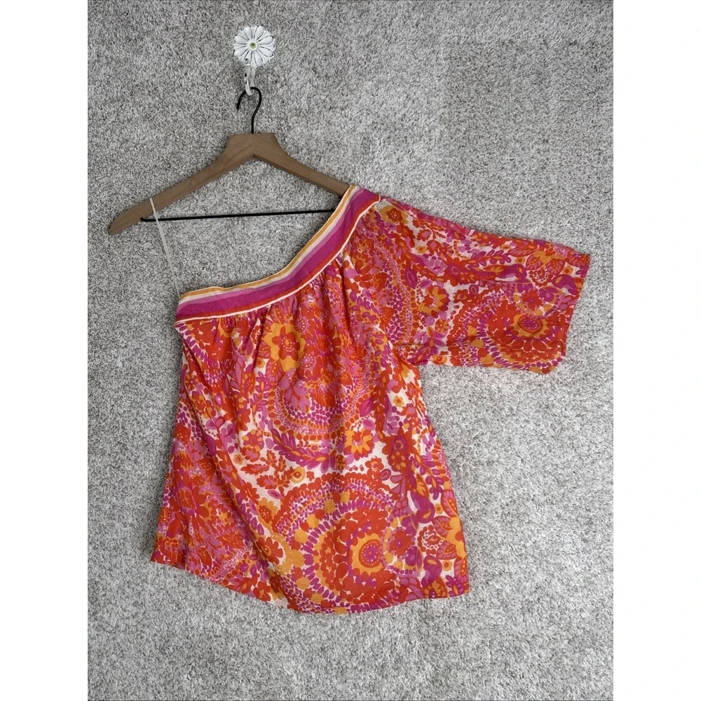Trina Turk Women's Peony Floral Print Linen‎ Blend One Shoulder Top XS